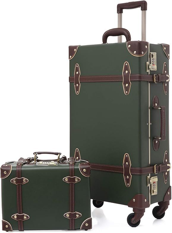 urecity Unisex Luxury Vintage Trunk Luggage Set 2 Piece Cute Retro Pink Hardside Suitcase (Army G... | Amazon (US)