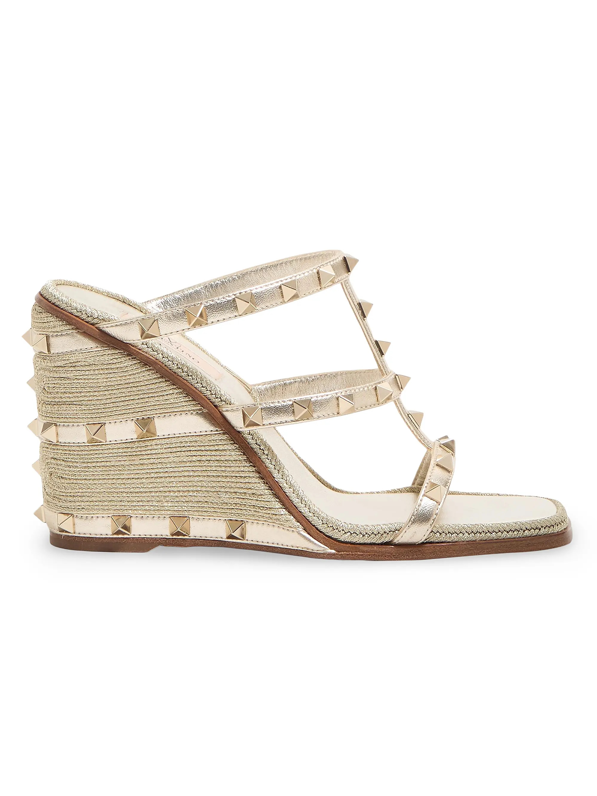 Rockstud Wedge Sandals in Laminated Nappa | Saks Fifth Avenue