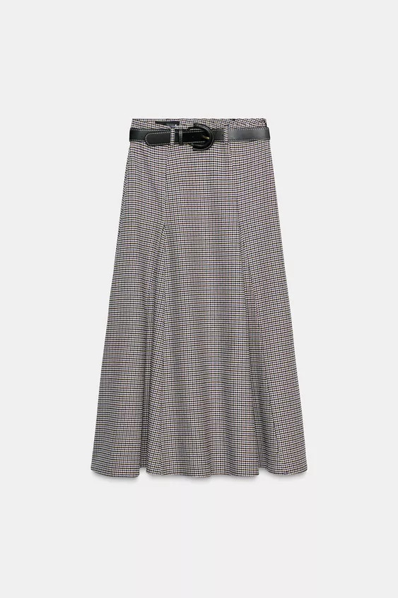 PLAID MIDI SKIRT WITH BELT | Zara US