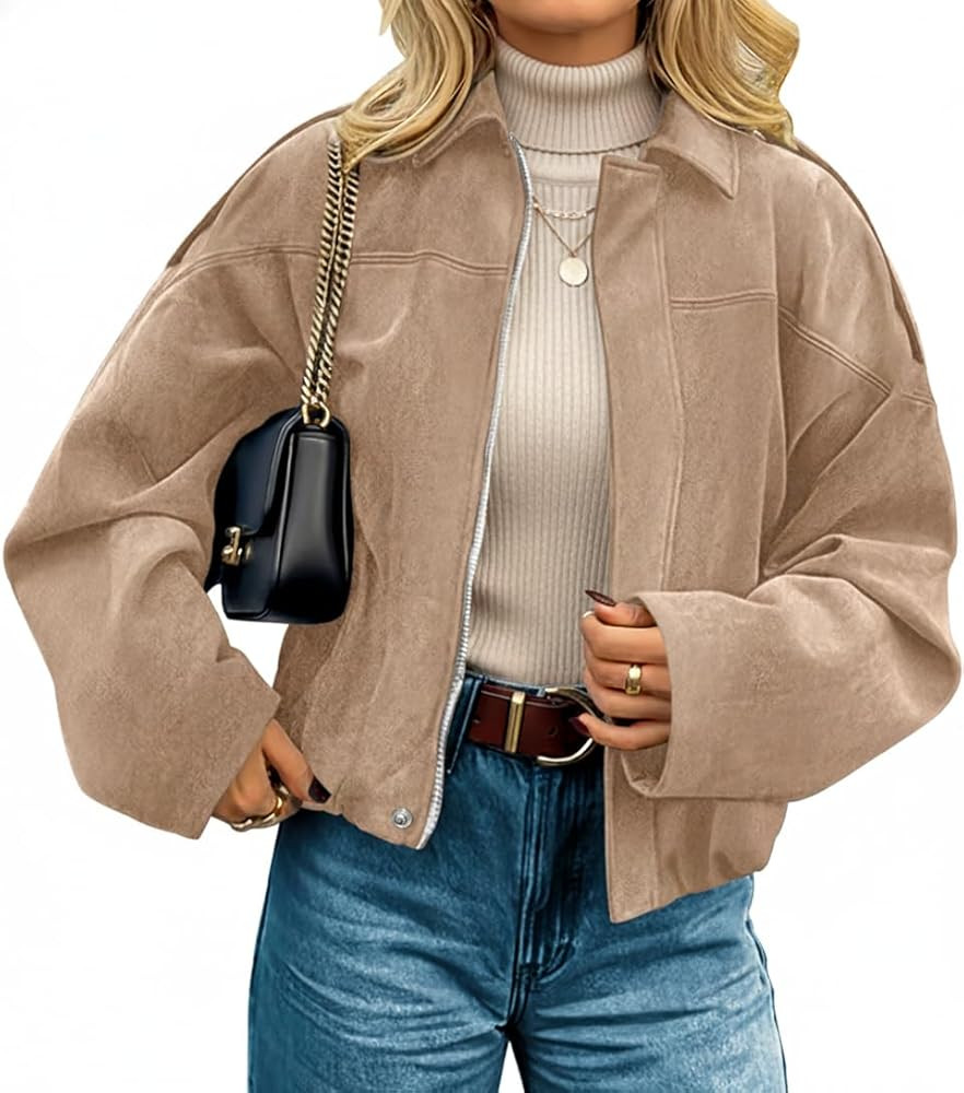 Womens Faux Suede Jackets Fall Fashion Outfits Coat Winter Clothes Open Front Cropped Jacket | Amazon (US)