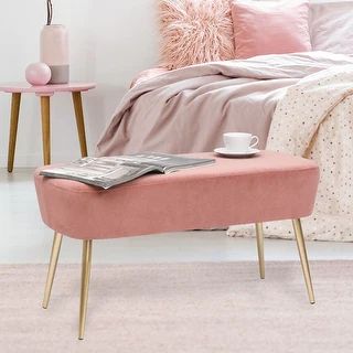 Adeco Velvet Bench Footrest, Bed End Stool Metal Legs, Dressing Chair | Overstock.com Shopping - ... | Bed Bath & Beyond