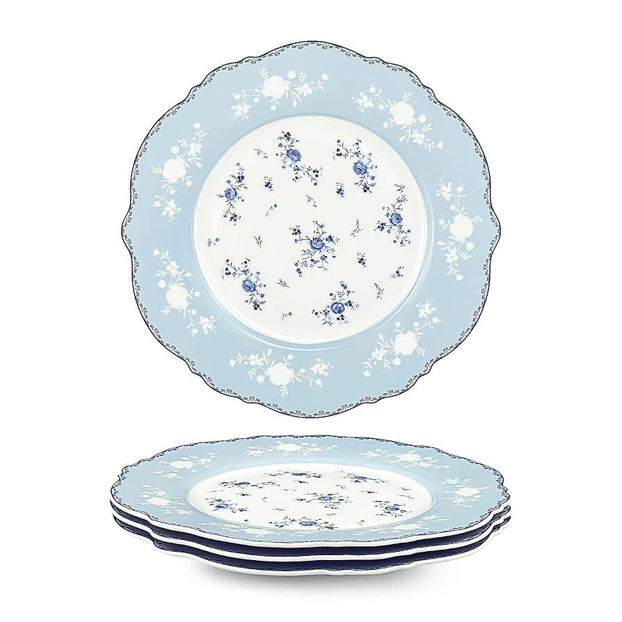 fanquare Porzellan Dessertteller 4er Set Ø 208 mm Blau und Weiß Frühstücksteller mit Goldrand... | Amazon (DE)