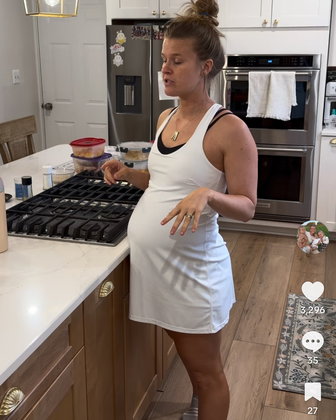 Favorite athletic dress! Not maternity but super stretchy with built in shorts and bra!
