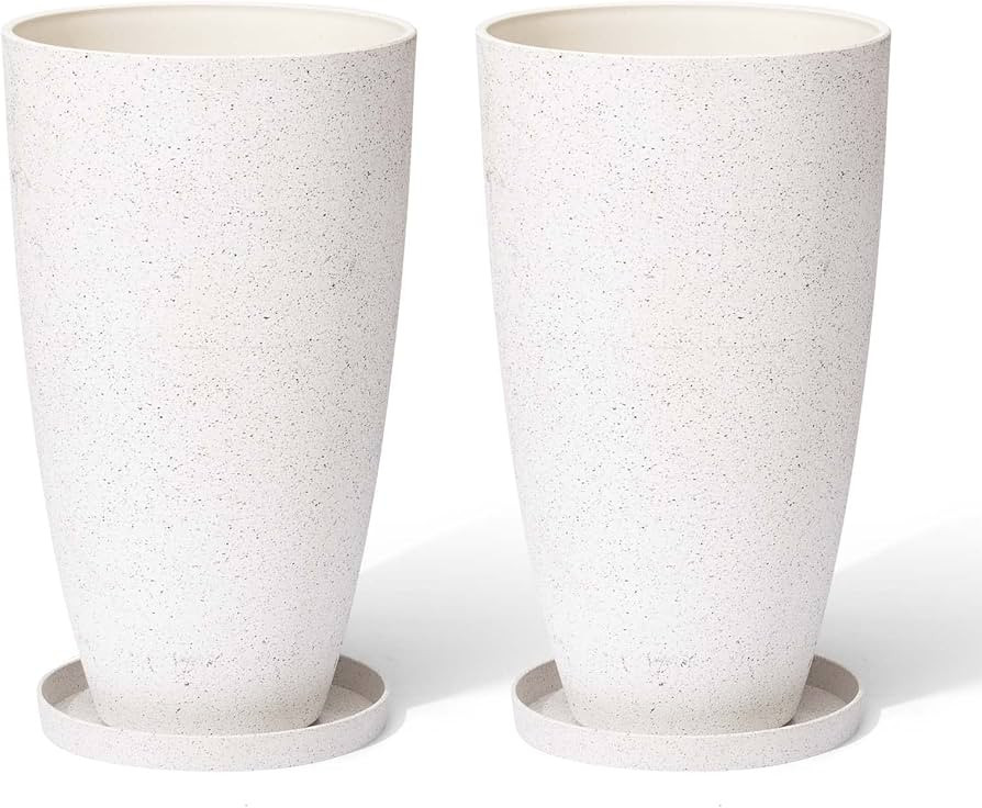 LA Jolie Muse Tall Planters Outdoor Indoor Large Planters with Soil Saver Shelves, White Flower P... | Amazon (US)