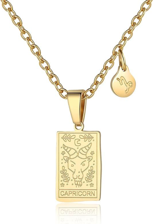 Zodiac Necklace Women Constellation Tarot Card Pendant Gift for Girls Motherday gift Virgo Taurus Sc | Amazon (US)