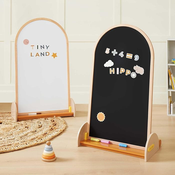 Tiny Land Kids Easel – Large 22"x40.5" Writing Area Double-Sided Magnetic Chalkboard & Whiteboa... | Amazon (US)