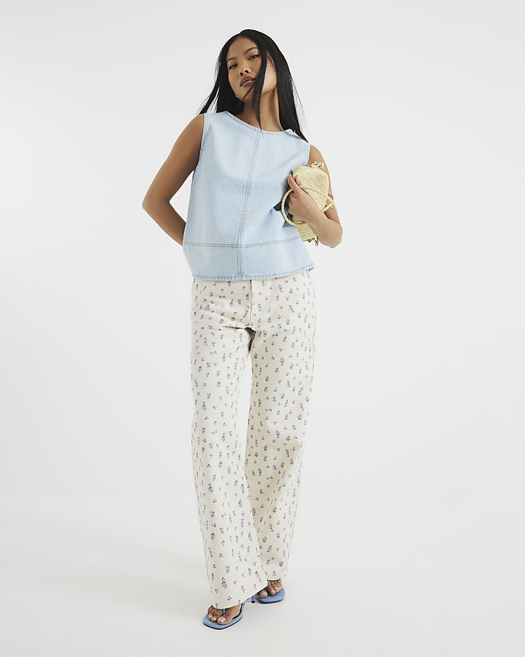 Petite Beige Straight Leg Ditsy Floral Jeans | River Island UK & IE