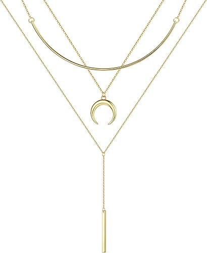 Turandoss Gold Layered Necklaces for Women - 14K Gold Plated Handmade Multilayer Bar Pearls Coin ... | Amazon (US)