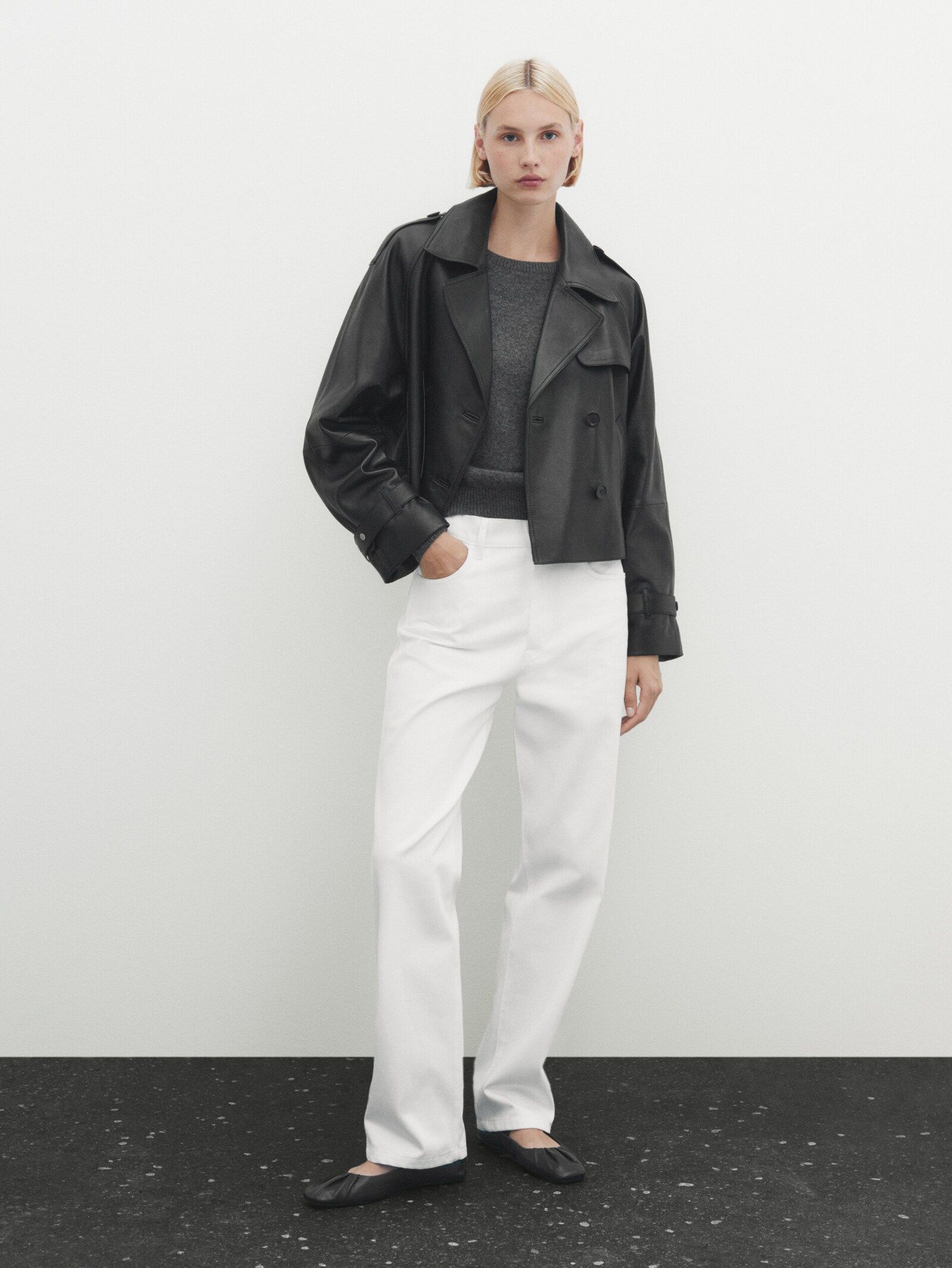 Cropped nappa leather trench coat | Massimo Dutti (US)