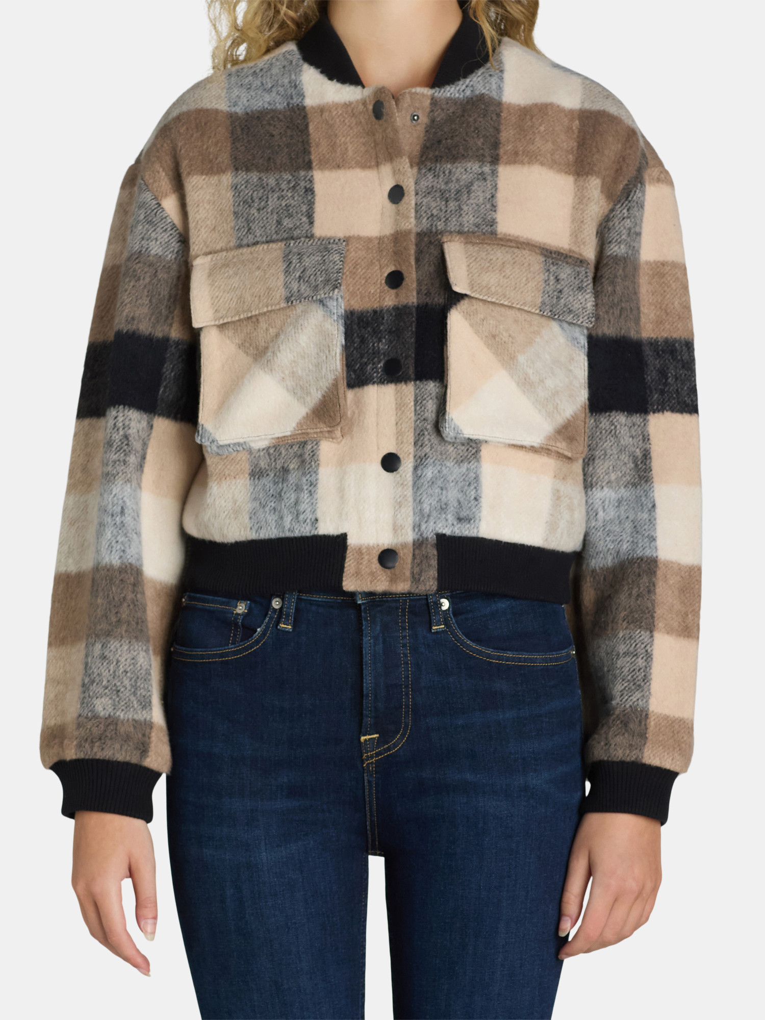 Madden NYC Juniors Plaid Cargo Bomber Jacket, Sizes XXS-XXL | Walmart (US)