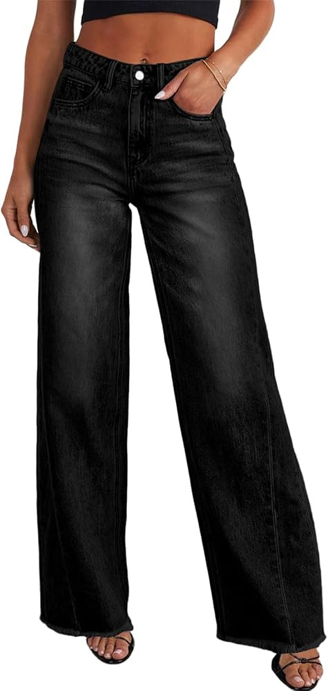 Sidefeel Women's Wide Leg Jeans High Waisted Stretchy Denim Pants | Amazon (US)