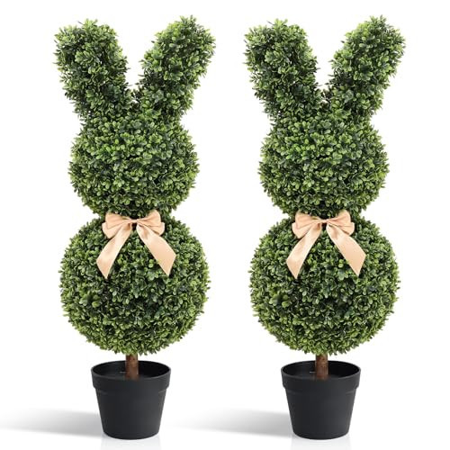 Damomo Easter Artificial Bunny-Shaped Topiary Tree, 35 Inch Outdoor Faux Boxwood Bunny Topiary Plant, Fake Rabbit Bushes UV-Resistant Trees for Indoor Front Porch Garden Patio Decor (2 Pack) | Amazon (US)
