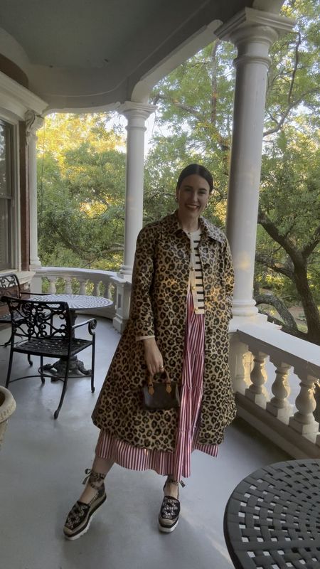 What I wore on the plane & to dinner our first night in Savannah ❤️ Leopard jacket is MAE X Val coming April 27th. Striped cardigan runs a bit snug- I’m wearing the medium. Nap dress runs true to size- I’m wearing the small  Espadrilles run true to size- if you’re a half size go up. 