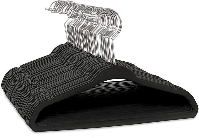 Casafield 50 Velvet Baby Hangers - 11" Size for Infant & Toddler Clothes - Black | Amazon (US)