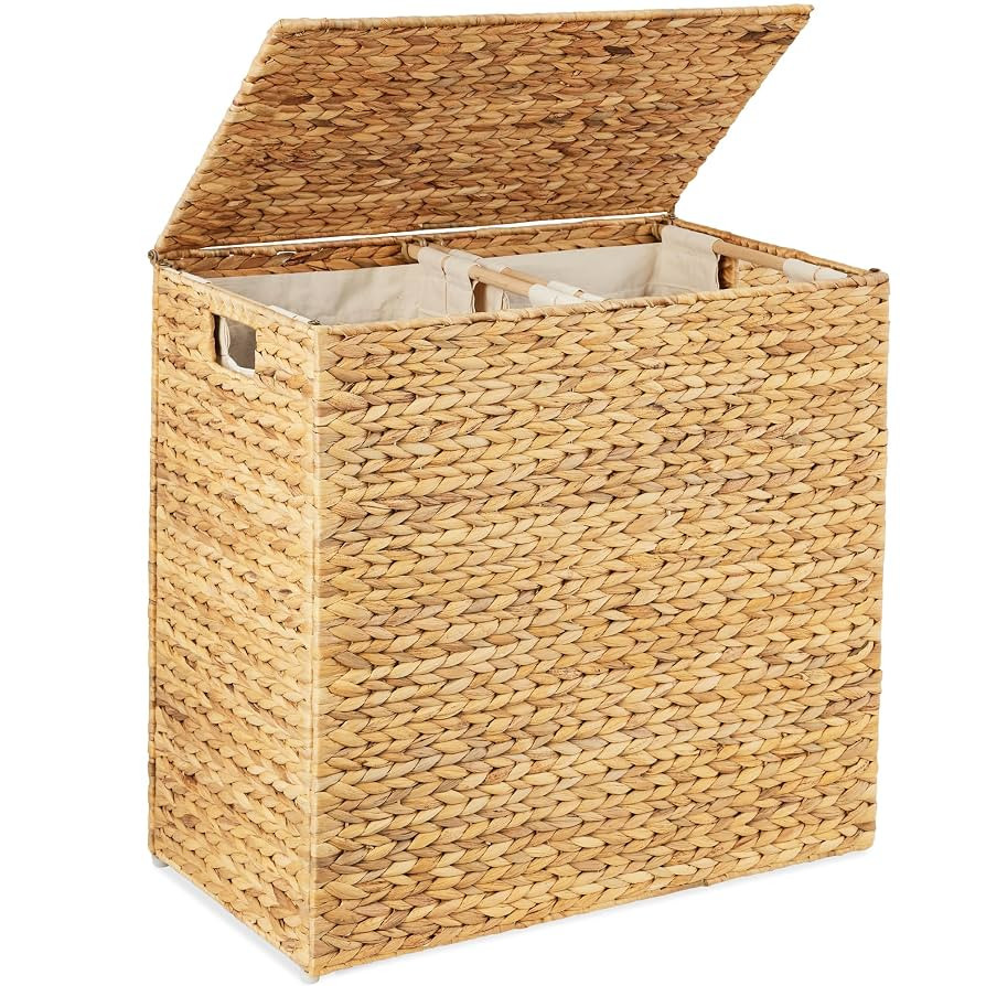 Best Choice Products Large Double Laundry Hamper with Lid, Natural Handwoven Water Hyacinth, 2 Se... | Amazon (US)