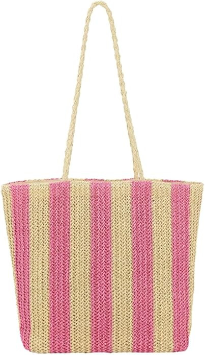 Summer Straw Shoulder Bag for Women Stripe Purse Handbag Rattan Woven Beach Tote Bag Top Handle S... | Amazon (US)