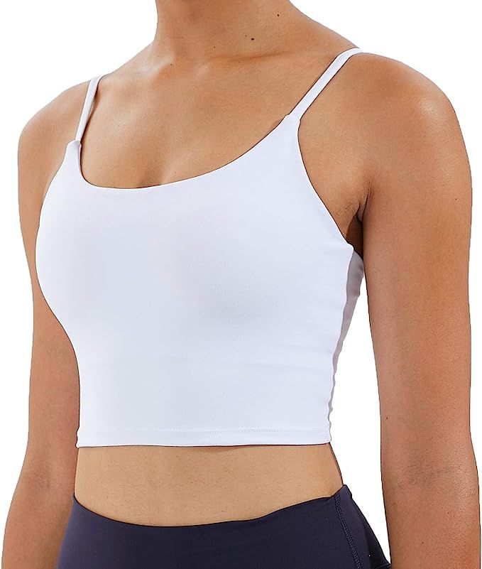 Women's Strappy Stretch Sports Bra Longline Yoga Tank Top Fitness Bra Workout Camisole Crop Tops ... | Amazon (US)