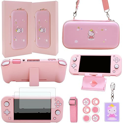 GUTIAL Accessories Bundle for Nintendo Switch Lite - Cute Kawaii NS Lite Accessories kit for Grils Boys Kids with Carrying Case, Cartoon Cover Case, Screen Protector, Stand - Pink | Amazon (US)