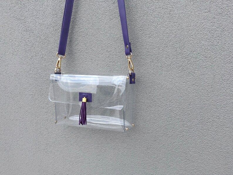 Clearlee Purple // Clear Bag Purse Crossbody Bag Clear Handbag Shoulder Bag Stadium Bag for Game ... | Etsy (US)