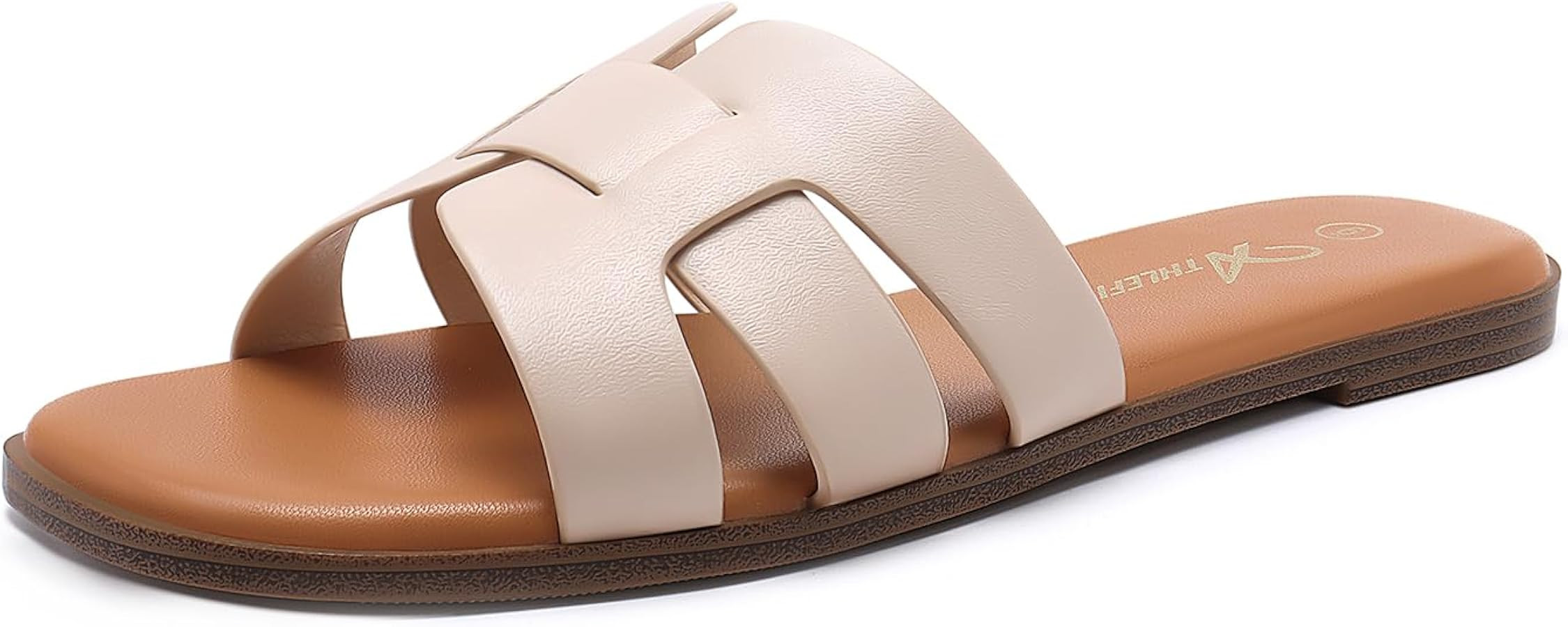 Athlefit Women's Flat Sandals Dressy Summer Square Open Toe Slip On Leather Slide Sandals | Amazon (US)