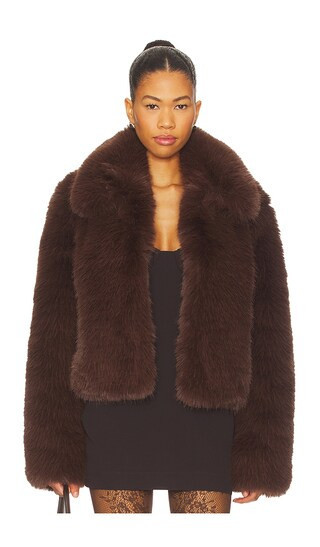 MAJORELLE Vienna Faux Fur Jacket in Chocolate. - size L | Revolve Clothing (Global)