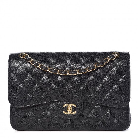 Chanel Classic Double Flap Quilted Caviar Gold-tone Jumbo Black | StockX