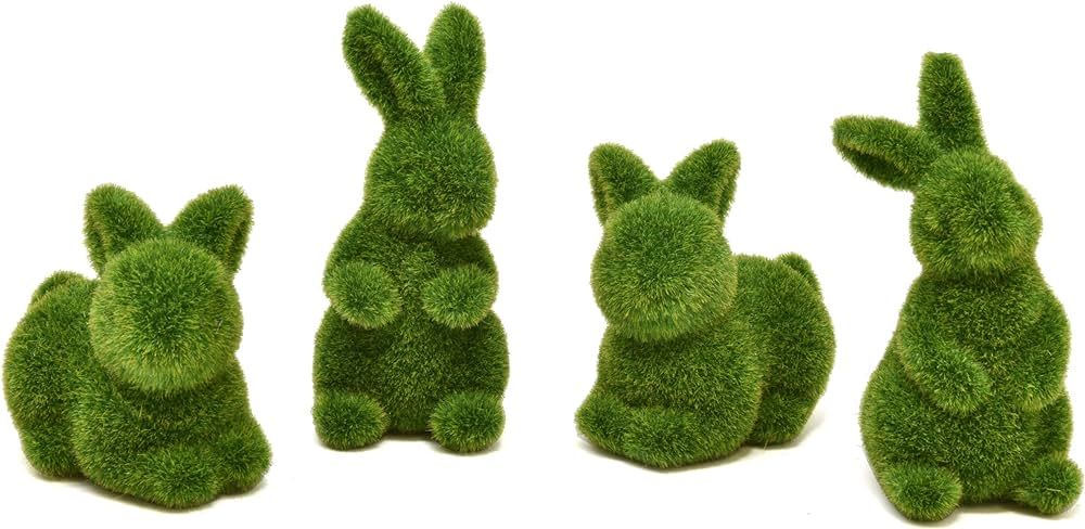 4 Green Fuzzy Flocked Bunny Easter Holiday Spring Decor Rabbit Figurine Garden Artificial Animal ... | Amazon (US)