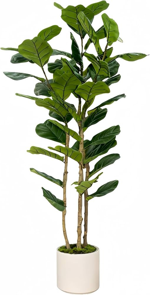 Artificial Fiddle Leaf Fig Tree 6FT with White Tall Planter-Large Faux Tree Tall Fake Floor Plant... | Amazon (US)