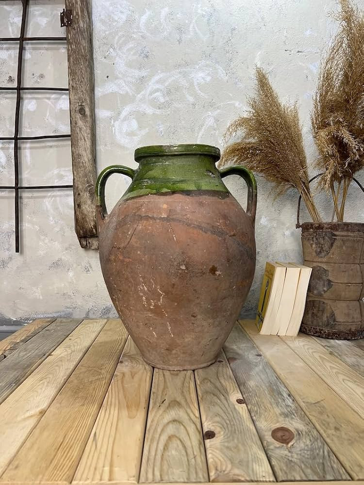 Vase, Glazed Terracotta Vase, Flower Vase, Vintage Pottery, Rustic Olive Jar, Vessel | Amazon (US)
