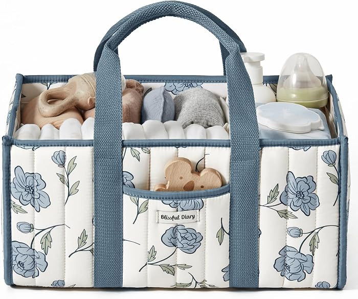 Blissful Diary Floral Diaper Caddy Organizer, Stylish Nursery Storage Basket, Gift for Baby Showe... | Amazon (US)