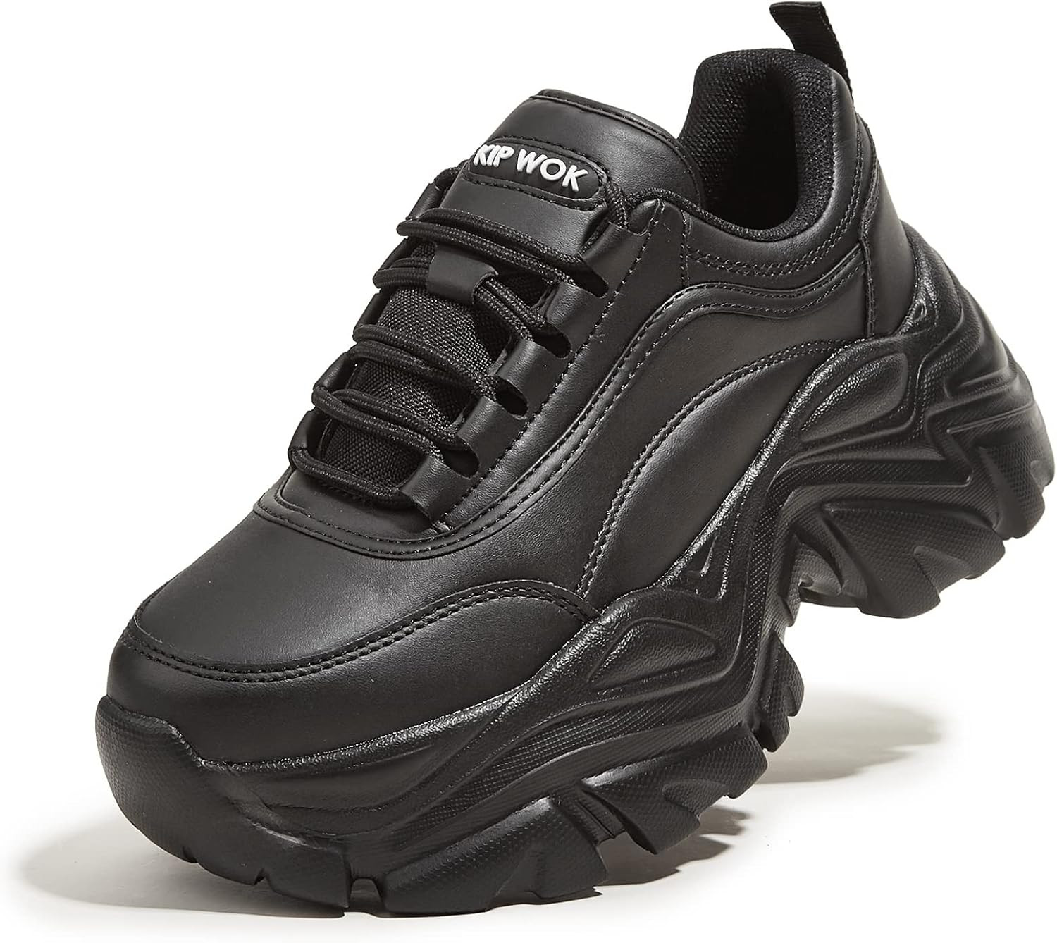 K KIP WOK Chunky Sneakers for Women Fashion Platform White Leather Casual Dad Shoes Comfortable Wedge Walking Sport Sneakers | Amazon (US)