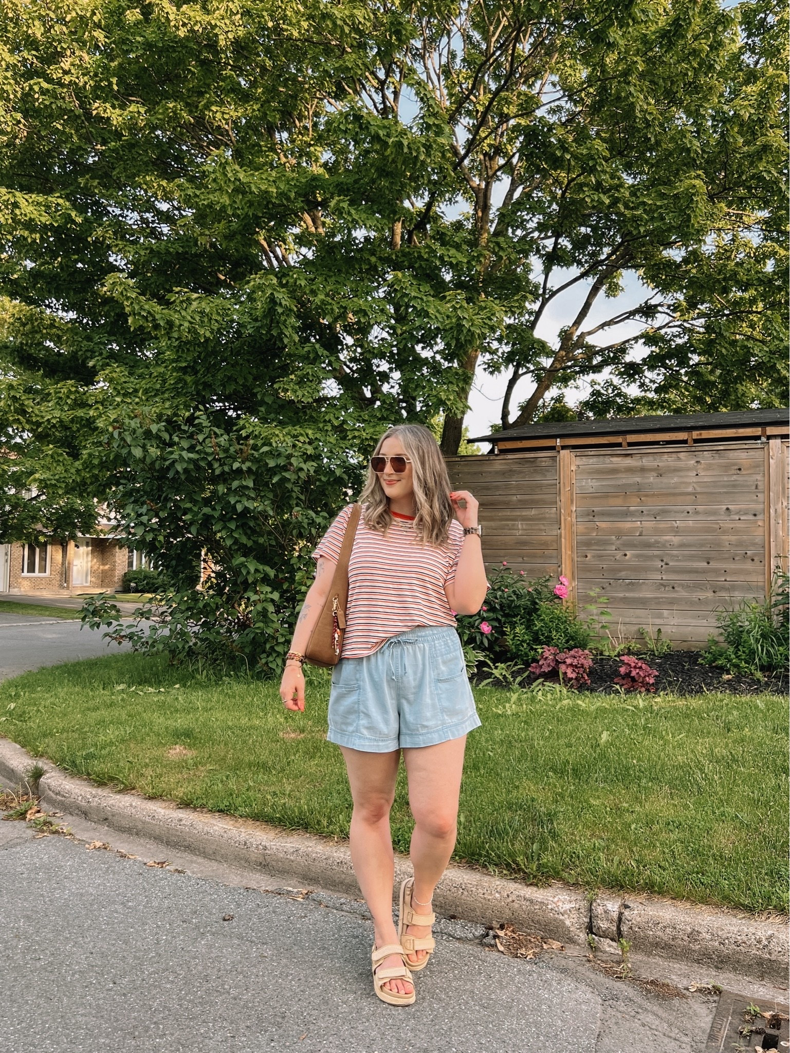 Comfy casual summer outfit! Wearing my usual size L in the shorts, sized up to XL in the striped tee for a looser fit. Linked similar platform sandals

#LTKsummer #LTKsale #LTKmidsize