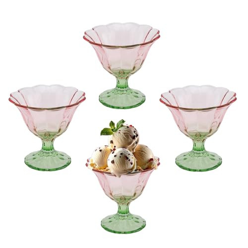 Glass Dessert Bowls 10 Oz Set of 4 Ice Cream Cups Footed Bowl Light Pink-Green Clear Drinking Cup for Sundae, Dessert, Candy, Fruit, Ice Cream, Snack Pudding | Amazon (US)