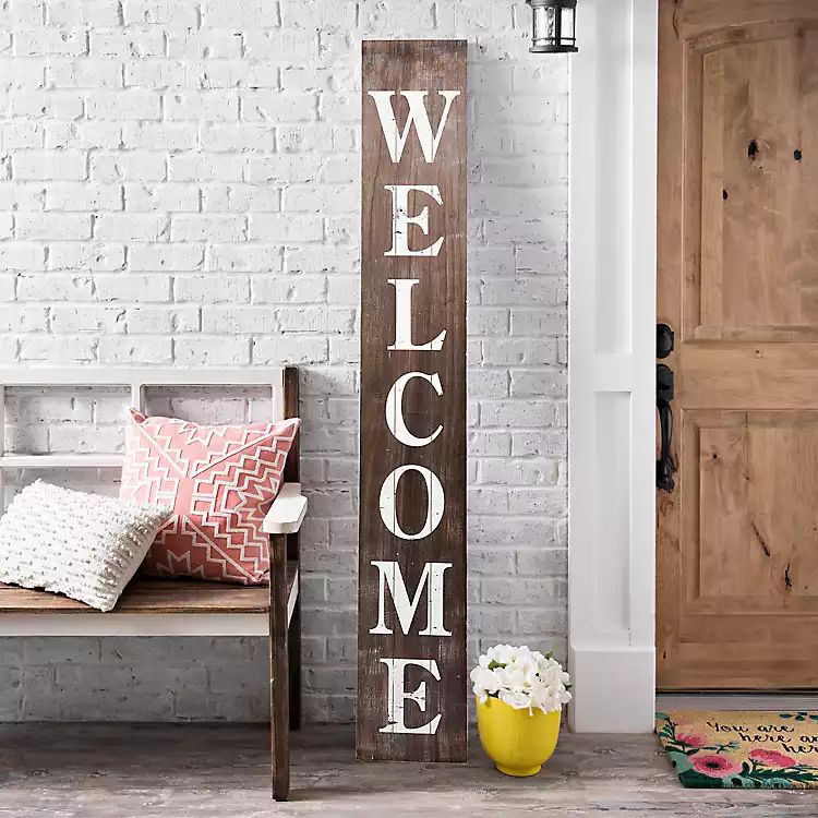 Dark Wood and White Welcome Porch Board | Kirkland's Home