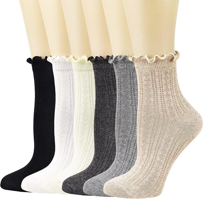 Mcool Mary Womens Crew Socks Ruffle Casual Cotton Frilly Breathable Cute Knit Lettuce Trim Dress ... | Amazon (US)
