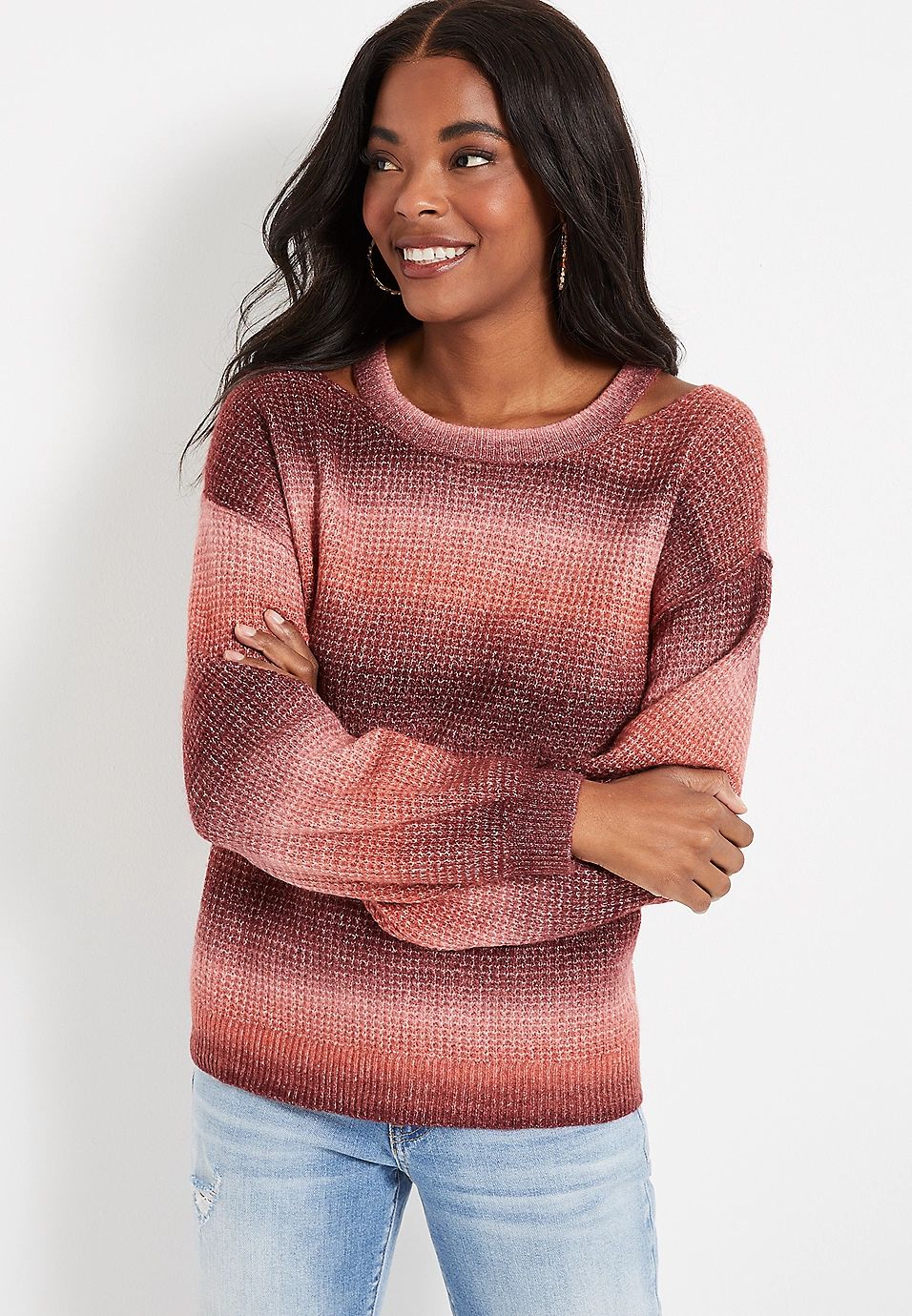 Spacedye Cut Out Neck Sweater | Maurices