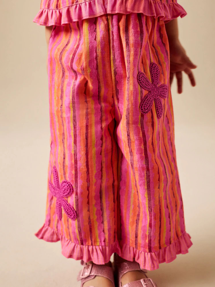 Pink/ Orange Stripe / Crochet Flowers Top & Trousers Set (3mths-7yrs) | Next US