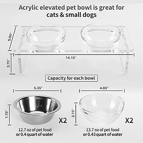 Dog and Cat Bowls Elevated Set - Acrylic Feeder Stand with 2 Set Removable Stainless Steel and Gl... | Amazon (US)