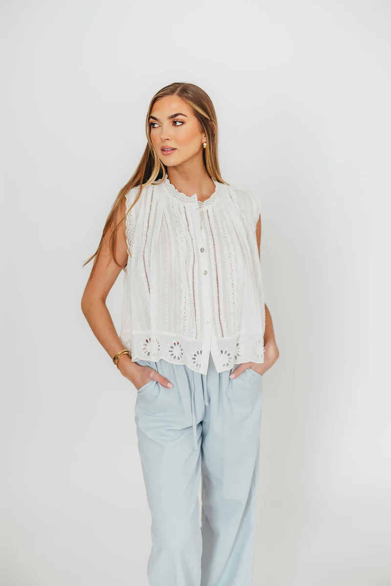Adva Eyelet Buttondown Top in Off White | Worth Collective