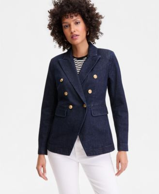 I.n.c. International Concepts Women's Double-Breasted Denim Blazer, Macy's Exclusive - Hudson Wash | Macy's