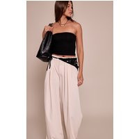 Cream Pleated Woven Wide Leg Trousers | PrettyLittleThing UK