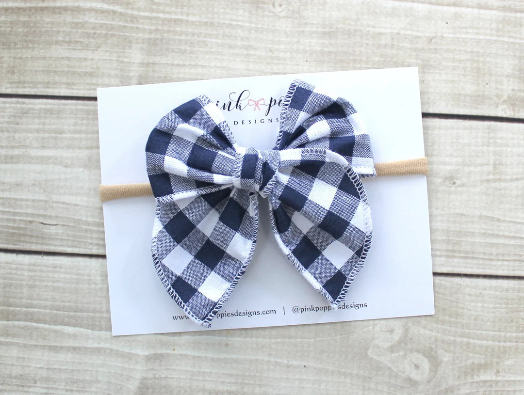 Navy Gingham Headband, Navy Patriotic Headband, 4th of July Hair Bow, Navy Plaid Headband, Indepe... | Etsy (US)