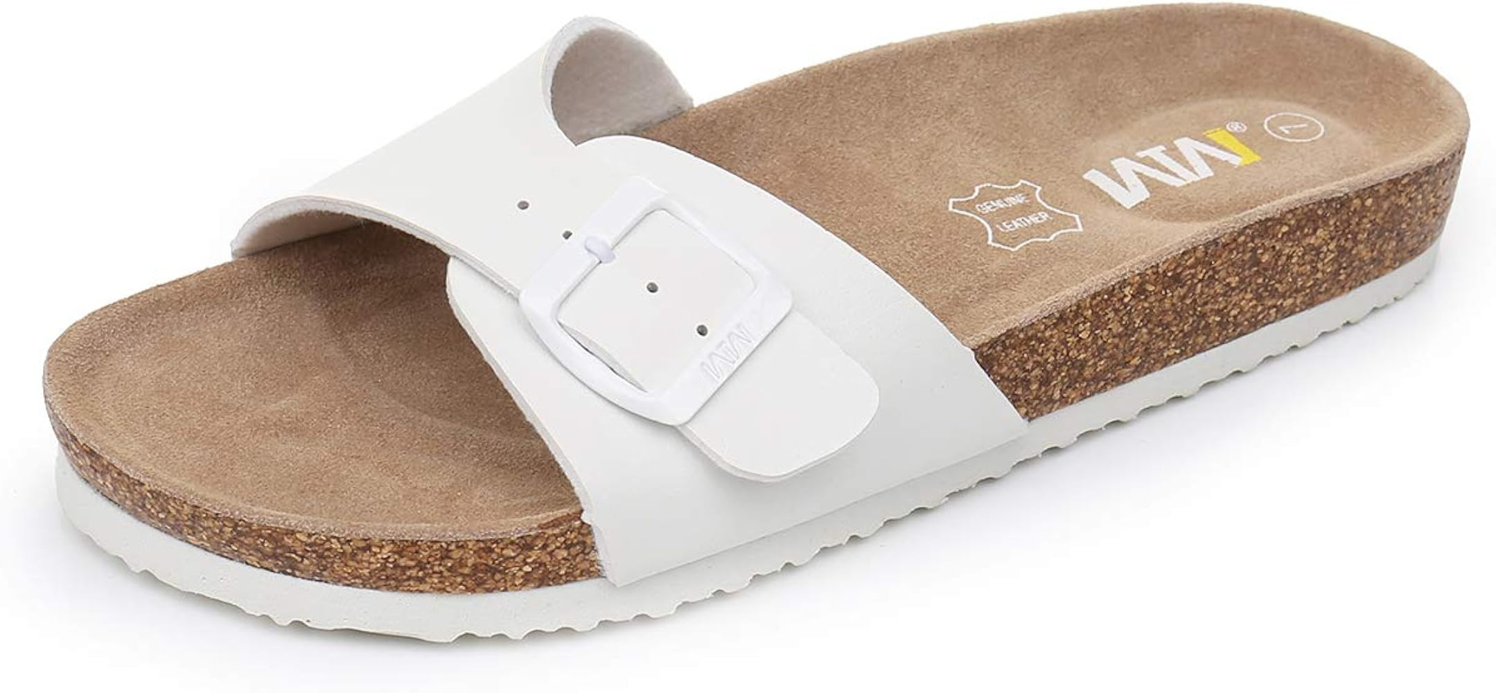 Women's Cork Footbed Sandals - Cow Suede Slide Sandals for Women with Adjustable Strap Buckle Ope... | Amazon (US)