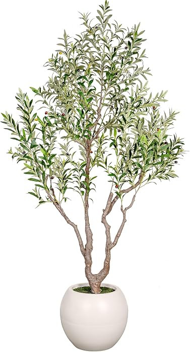 VIVATREES Olive Tree Artificial Indoor, 8FT Tall Faux Olive Tree with 16in Round White Planter, A... | Amazon (US)