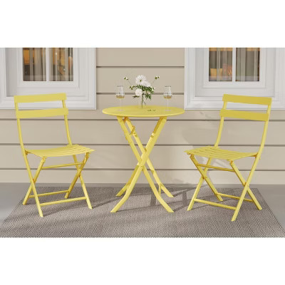 3-Piece Patio Bistro Set Folding Bistro Table and 2 Chairs Outdoor Furniture Sets with Premium Frame Space Saving Weather Resistant for Bistro Balcony | Target