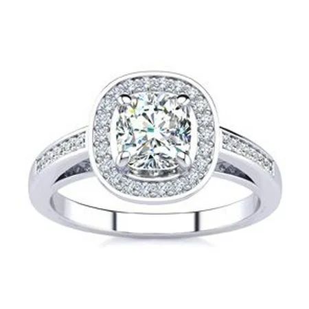 1 1/4 Carat Cushion Cut Halo Diamond Engagement Ring In 14 Karat White Gold Size 8 | Walmart (US)
