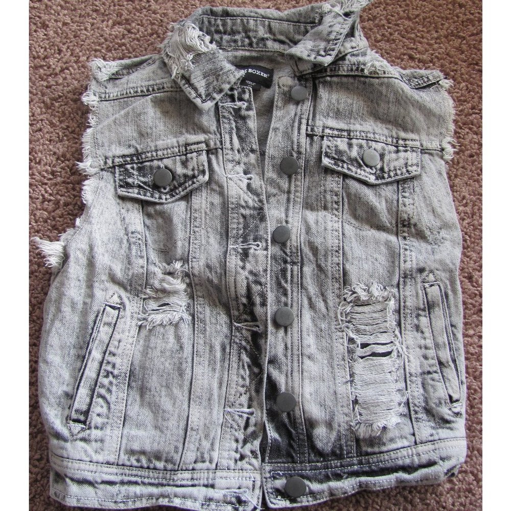 Joe Boxer Distressed Ripped Light Gray Denim Vest | Poshmark