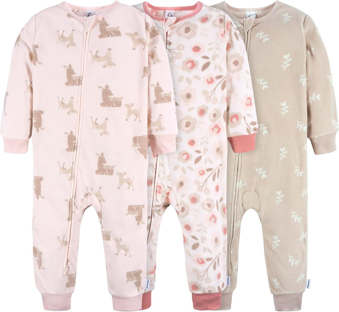 Gerber Baby Girls' Flame Resistant Fleece Footless Pajamas 3-Pack | Amazon (US)