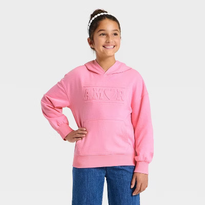 Girls' Valentine's Day 'Amor' Hooded Sweatshirt - Cat & Jack™ Pink S | Target