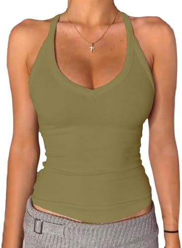 Danysu V Neck Racer Back Tank Top for Women Padded Ribbed Long Tank Fitted Basic Cami Tops | Amazon (US)